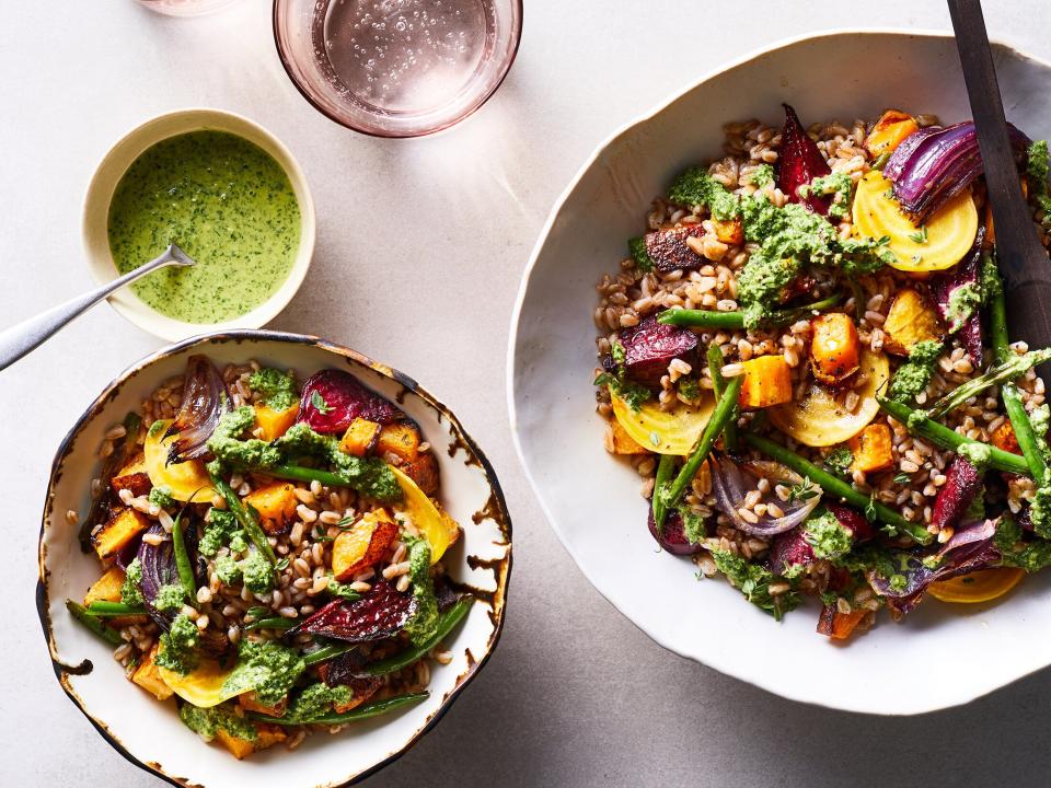 Fall Farro Bowl with Green Tahini Sauce