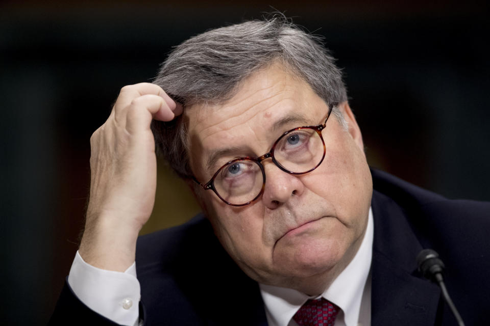 <p> FILE - In this May 1, 2019, file photo, Attorney General William Barr appears at a Senate Judiciary Committee hearing on Capitol Hill in Washington. Barr has appointed a U.S. attorney to examine the origins of the Russia investigation and determine if intelligence collection involving the Trump campaign was “lawful and appropriate.” (AP Photo/Andrew Harnik, File) </p>