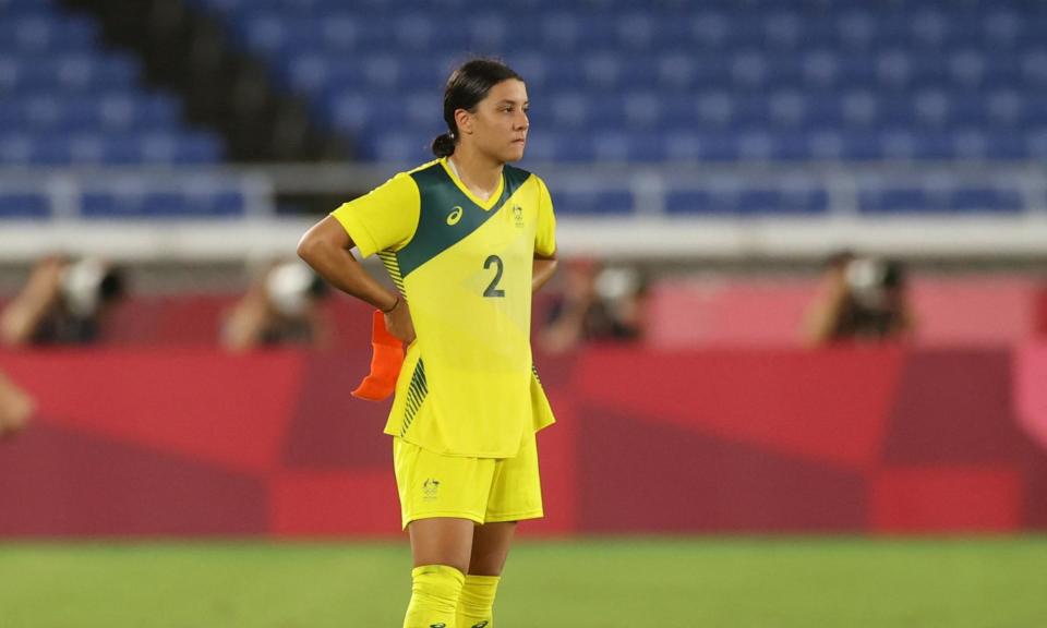 <span>Sam Kerr has been charged with racially aggravated harassment towards a UK police officer.</span><span>Photograph: Carl Recine/Reuters</span>