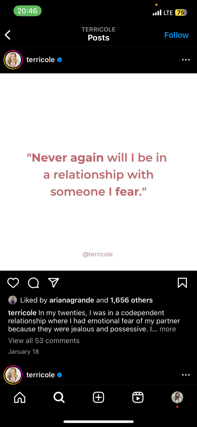 ariana grande's like on terri cole's post