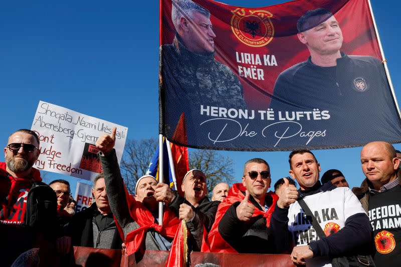 Protest in The Hague as Kosovo's ex-president Thaci goes on trial for war crimes
