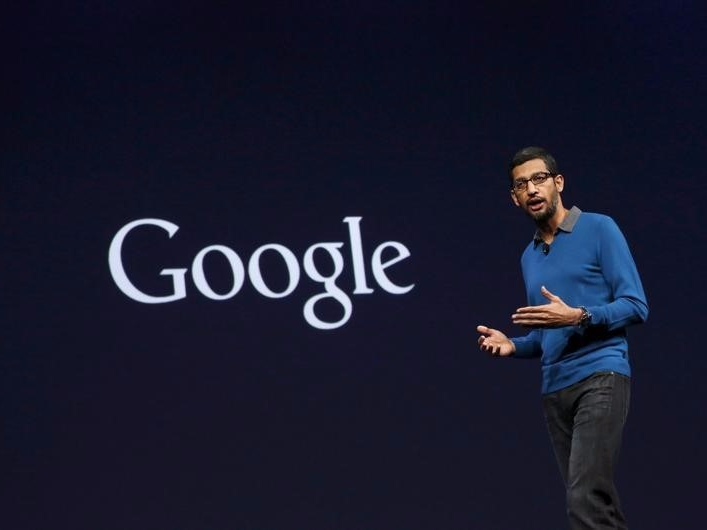 Sundar Pichai, Senior Vice President for Products, delivers his keynote address during the Google I/O developers conference in San Francisco, California May 28, 2015. REUTERS/Robert Galbraith