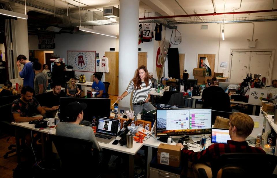 Erika Ayers Badan, pictured at the Barstool Sports offices in 2018, became CEO in 2016. Annie Wermiel/NY Post