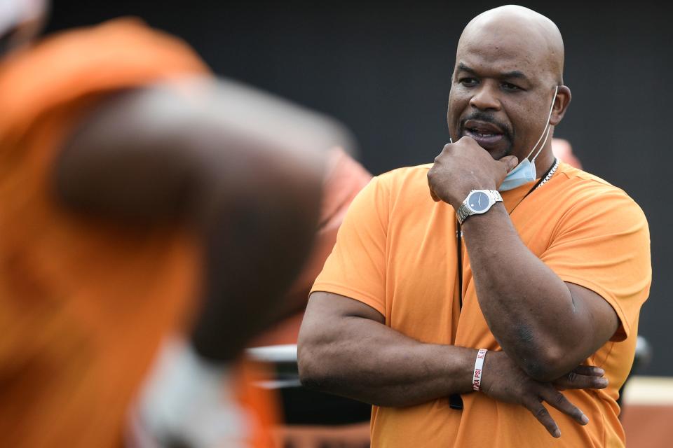 Tennessee Director of Player Development Patrick Abernathy looks on during fall practice at Haslam Field in Knoxville, Tenn. on Thursday, Aug. 5, 2021.