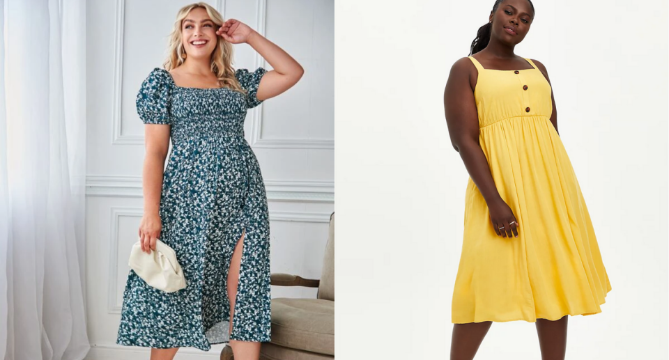 We're loving these plus-size dresses for summer. Images via Shein, Torrid.