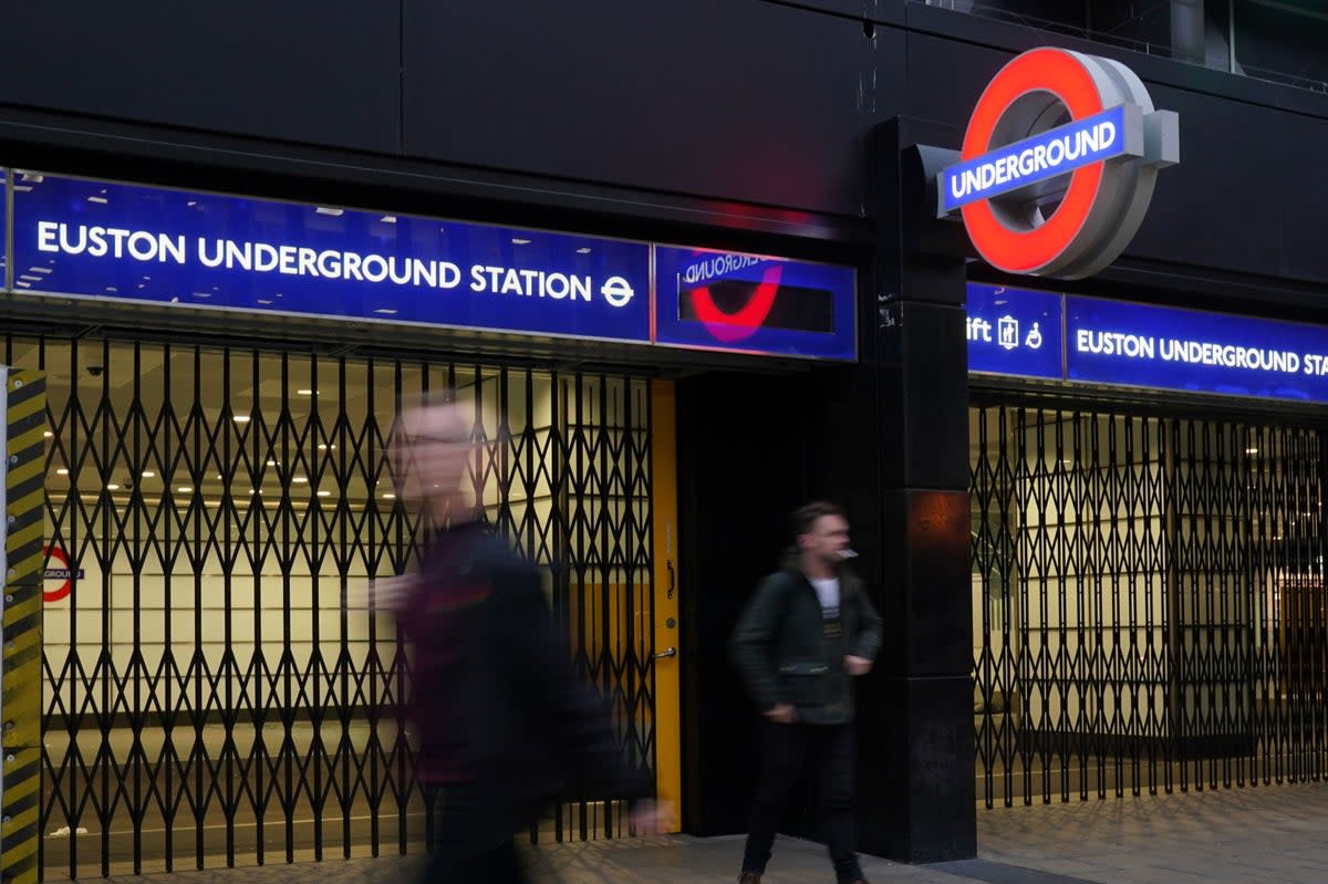 Closed entrance to Euston Tube station in a previous strike (PA)