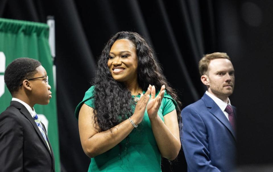 UNC Charlotte introduces their new women’s basketball coach, Tomekia Reed, at UNC Charlotte in Charlotte, N.C., on Monday, April 29, 2024.