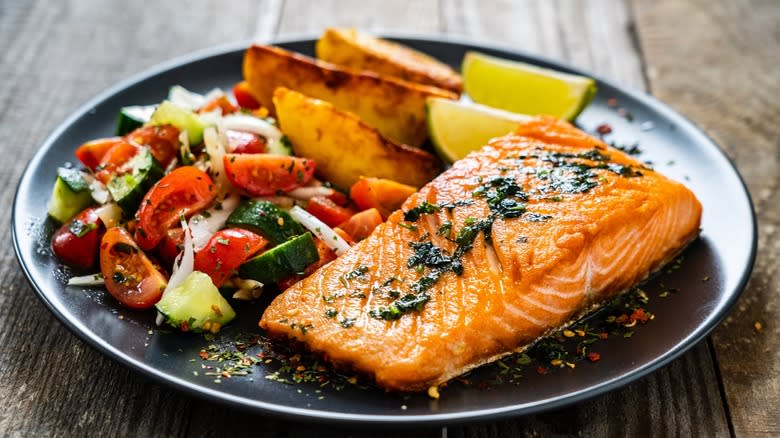 Cooked salmon and veg meal