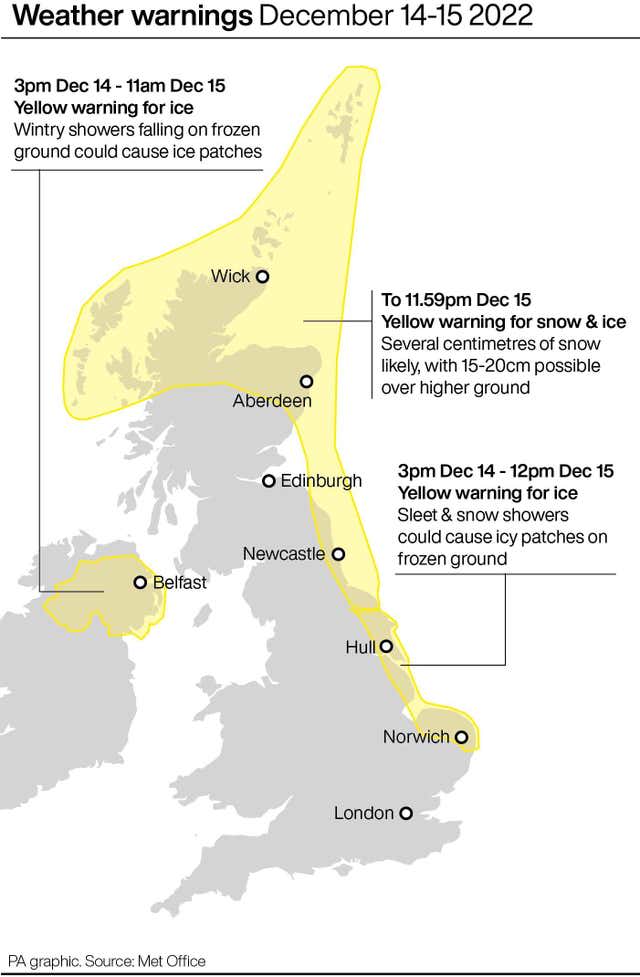 PA infographic showing weather warnings