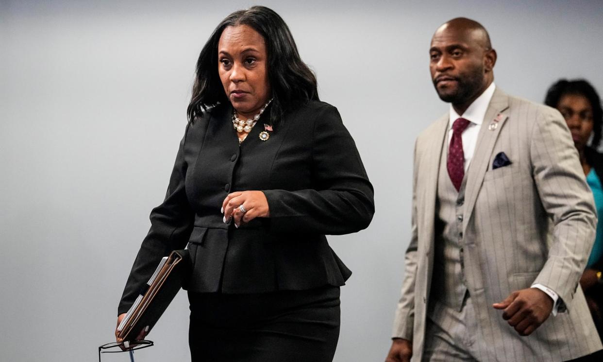 <span>Fani Willis and Nathan Wade on 14 August 2023 in Atlanta, Georgia.</span><span>Photograph: John Bazemore/AP</span>