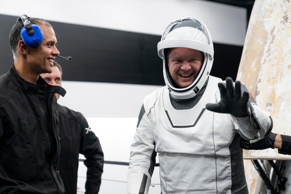 Chris Sembroski, a participant in the Inspiration4 flight, is seen after splashdown on Sept. 18, 2021. He is an engineer and Air Force veteran.