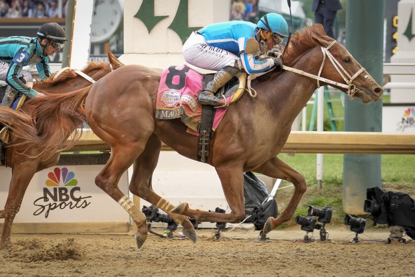 Mage, with Javier Castellano up, (8) wins the 149th running of the Kentucky Derby at Churchill Downs.