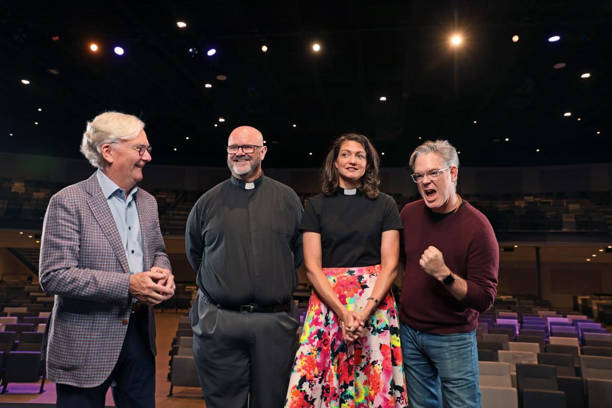 From left: The Rev. Marty Grubbs, the Rev. David Wheeler, the Rev. Lori Walke and the Rev. Landon Whitsitt share a laugh while posing for a photo at Crossings Community Church.