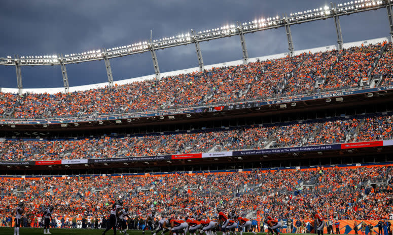 A general view of the fans at a Denver Broncos game.