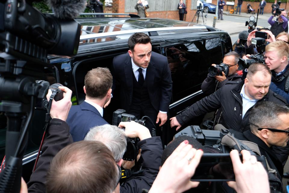TV presenter Anthony McPartlin was swamped by reporters and photographers on arrival. (PA)