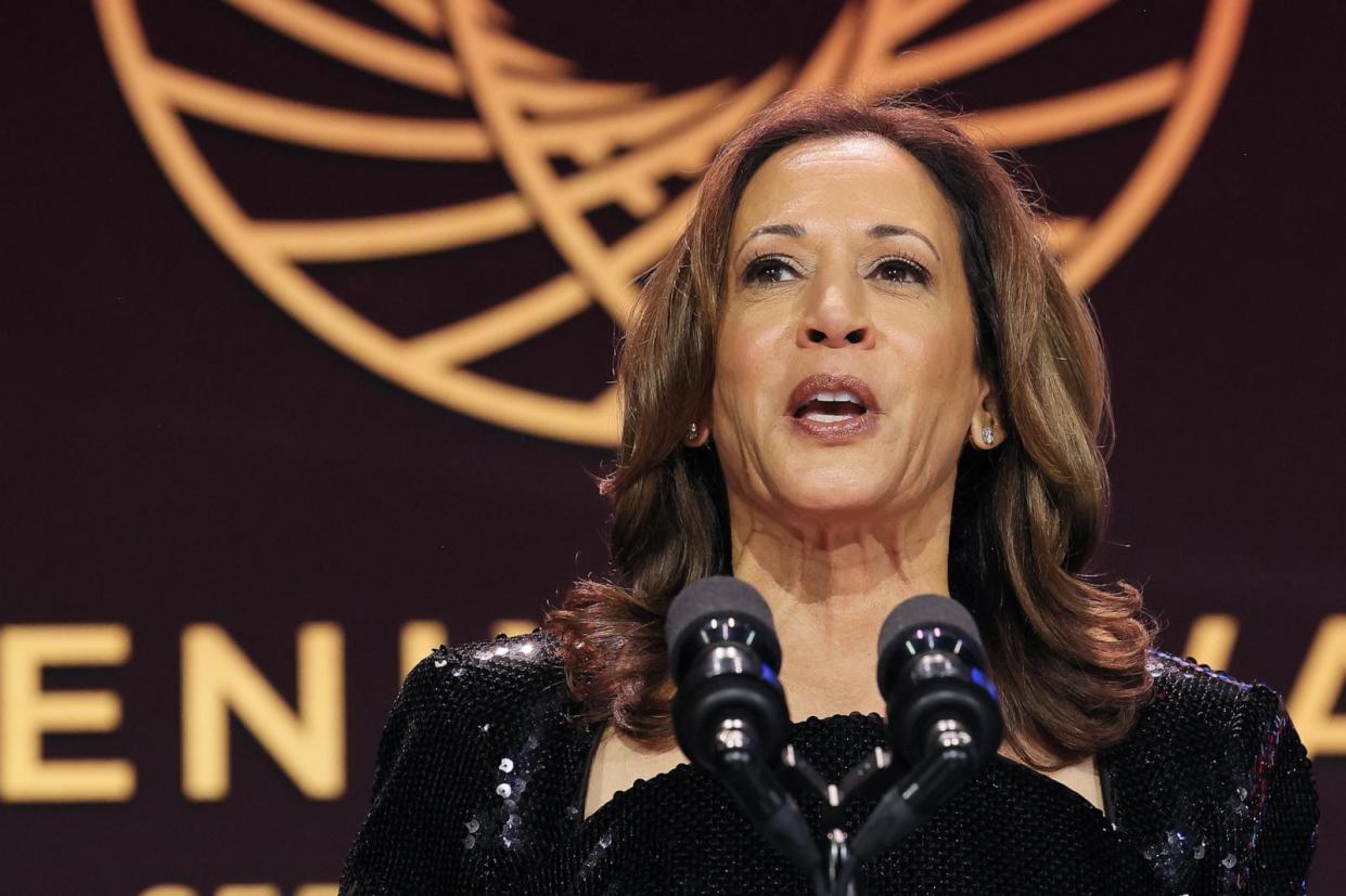 PHOTO: Vice President Kamala Harris speaks onstage during the Congressional Black Caucus Foundation's 53rd Annual Phoenix Awards Dinner during the Legislative Conference on September 14, 2024 in Washington, DC (Jemal Countess/Getty Images)