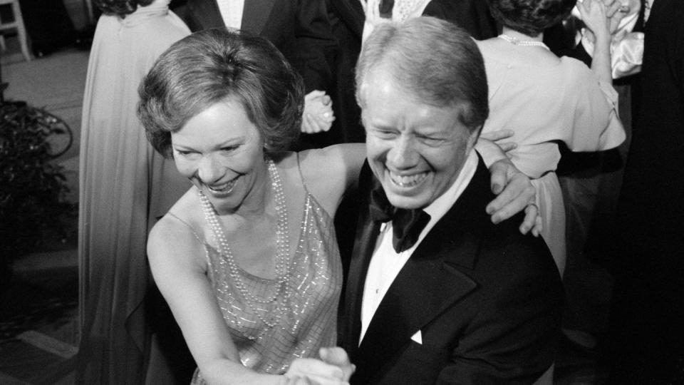 president jimmy carter and first lady rosalynn carter dancing at a white house congressional ball