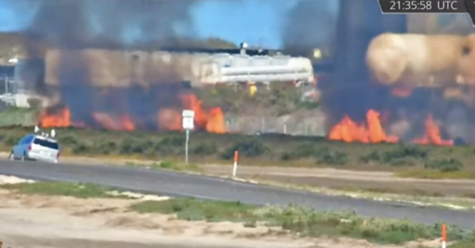 Fire crews conducted controlled burns to try to contain the fire at SpaceX’s Boca Chica base (KRGV)