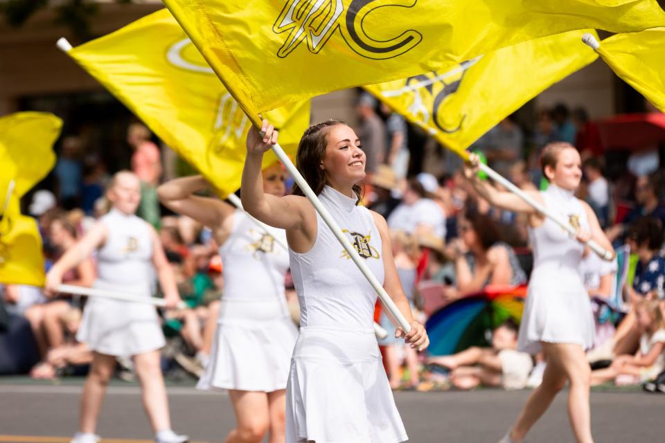 The Davis High School marching band performs during the annual Days of ’47 Parade in Salt Lake City on Monday, July 24, 2023. | Megan Nielsen, Deseret News