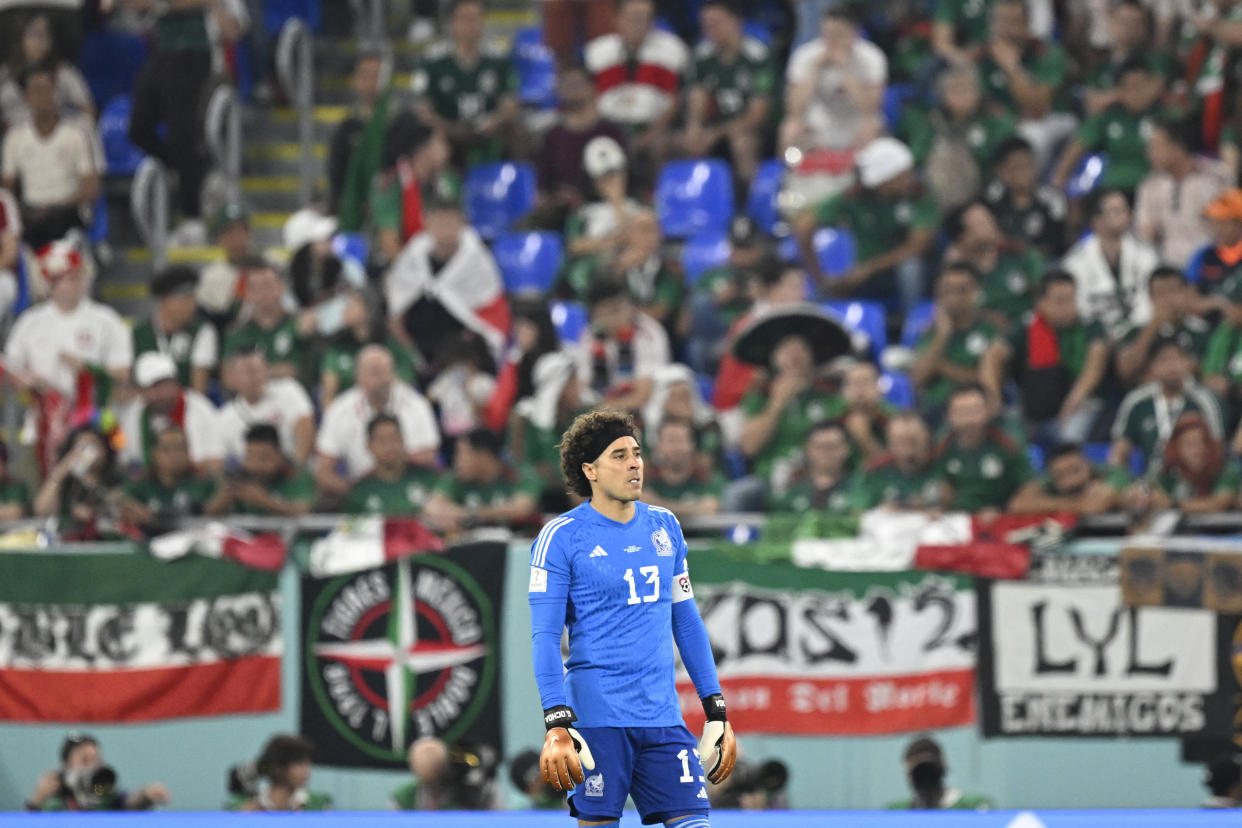 Mexico's goalkeeper #13 Guillermo Ochoa looks on during the Qatar 2022 World Cup Group C football match between Mexico and Poland at Stadium 974 in Doha on November 22, 2022. (Photo by Alfredo ESTRELLA / AFP) (Photo by ALFREDO ESTRELLA/AFP via Getty Images)