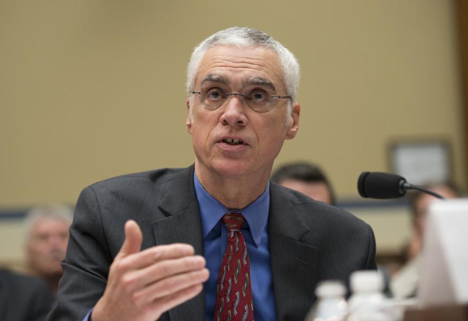 Bob Perciasepe, Deputy Administrator, EPA, testifies before the House Oversight and Government Reform full committee hearing, Wednesday, May 7, 2014 in Washington. A turf battle between the Environmental Protection Agency's inspector general and an EPA unit run by President Barack Obama's political staff gets an airing before Congress. (AP Photo/Molly Riley)