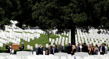 U.S. Marines carry a casket during an interment ceremony at Arlington National Cemetery in Washington, U.S., August 21, 2017. REUTERS/Joshua Roberts