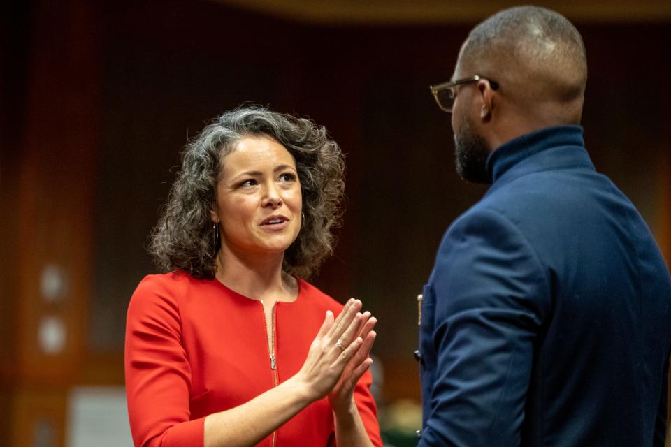 Palm Springs Mayor Grace Garner and Billy Harris, Jr. chat during the Southern California Black Chamber of Commerce's Palm Springs Area Chapter Rev. Dr. Martin L. King Jr. Prayer Breakfast in Desert Hot Springs in 2023. This year's event will be held on Jan. 15 at Indian Canyons Golf Resort.