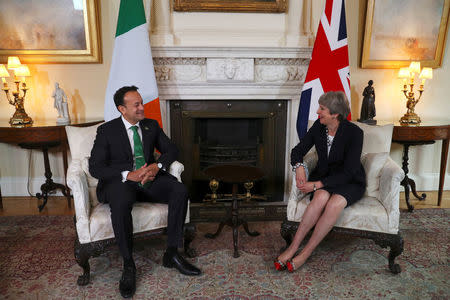 Britain's Prime Minister Theresa May welcomes Ireland's Taoiseach Leo Varadkar to Downing Street in London, September 25, 2017. REUTERS/Hannah McKay