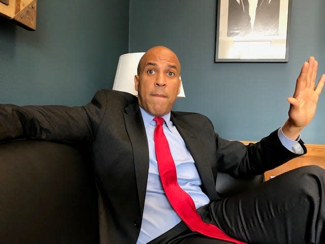 Sen. Cory Booker, D-N.J., speaks to USA TODAY in his office Dec. 12, 2018 about the bill to reform the criminal justice system.