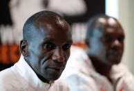 Athletics - Eliud Kipchoge reveals plans to break two hour marathon record - Iffley Road Sports Centre, Oxford, Britain May 6, 2019. Kenya's Eliud Kipchoge speaks to the media REUTERS/Andrew Boyers