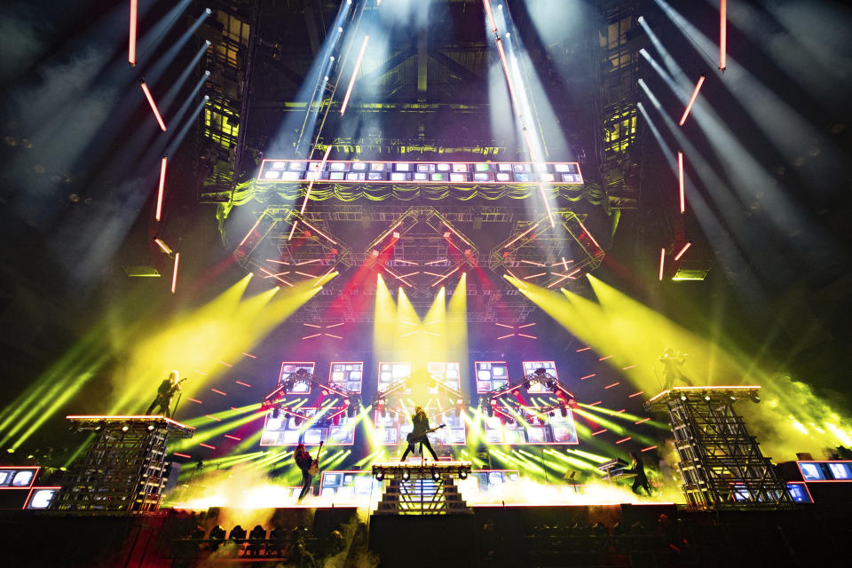 Members of Trans-Siberian Orchestra perform on Nov. 11, 2022 during a rehearsal for their 2022 Winter Tour at Mid-America Center in Council Bluffs, Iowa. (James McEachern/Trans-Siberian Orchestra via AP)