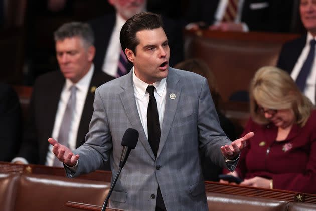 Rep. Matt Gaetz (R-Fla.) delivers remarks in the House Chamber during the fourth day of elections for speaker of the House at the U.S. Capitol Building on Jan. 6.