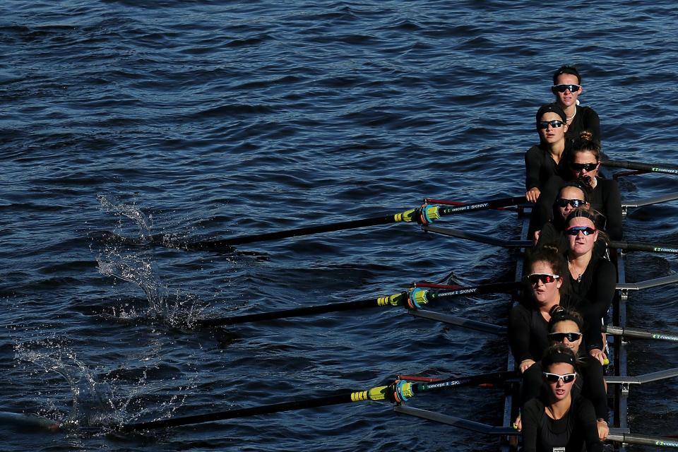 CAMBRIDGE, MA - OCTOBER 23: The Women's Youth Eights team from Saugatuck competes on Day 2 of The 52nd Head of the Charles Regatta on October 23, 2016 in Cambridge, Massachusetts.  (Photo by Maddie Meyer/Getty Images)
