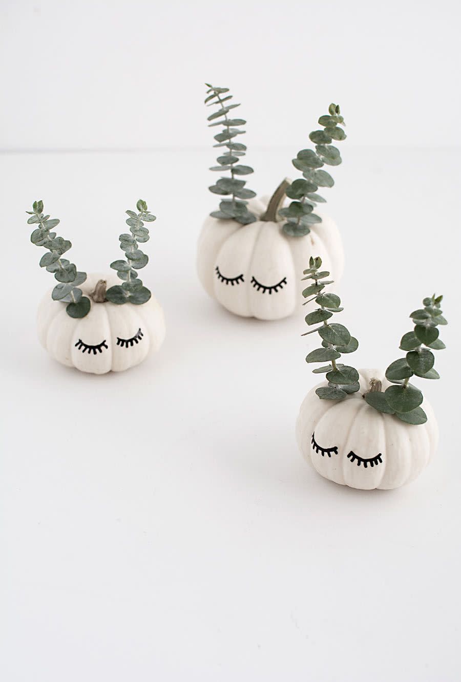 <p>These modern mini pumpkins can make a statement in any room of the house, especially with sprigs of eucalyptus designed to look like animal antlers or ears. </p><p><strong>Get the tutorial at <a href="https://www.homeyohmy.com/diy-cute-faced-mini-pumpkins/" rel="nofollow noopener" target="_blank" data-ylk="slk:Homey Oh My;elm:context_link;itc:0;sec:content-canvas" class="link ">Homey Oh My</a>.</strong> </p>