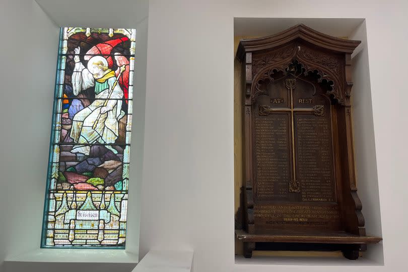 A stained glass window inside Holy Trinity church which has been converted into an art gallery