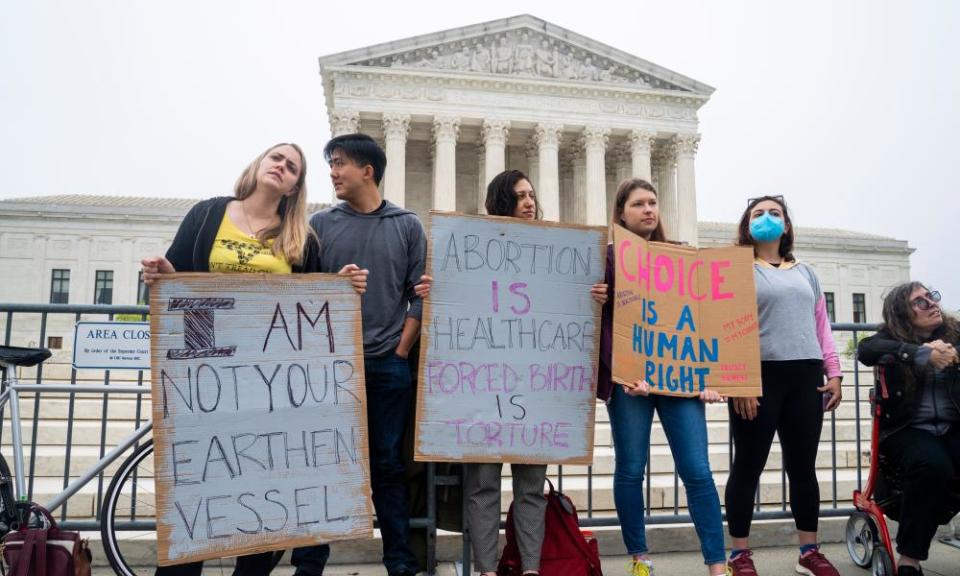 Pro-choice protesters at the supreme court on Tuesday.