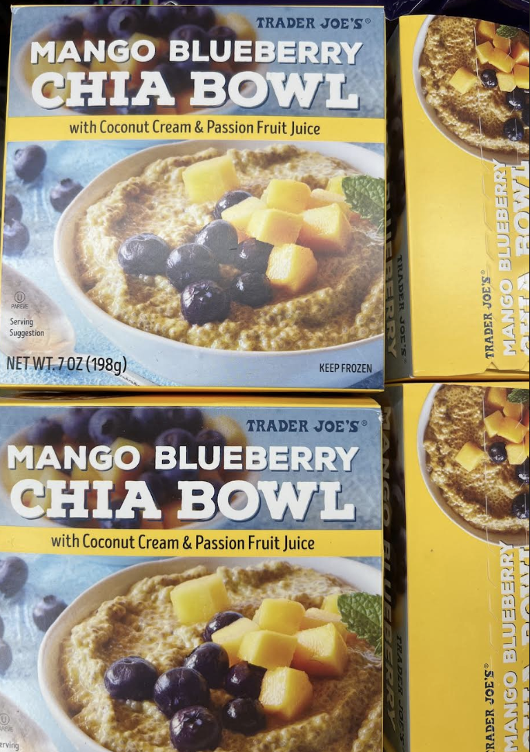 Boxes of Trader Joe's Mango Blueberry Chia Bowl