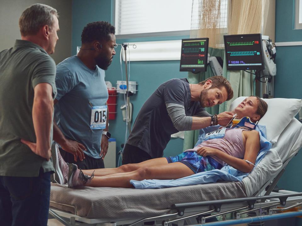 Guest star Christopher Matthew McGarry, Malcolm-Jamal Warner, Matt Czuchry and guest star Lillian Jones in the “DA DA “ season premiere episode of "The Resident"