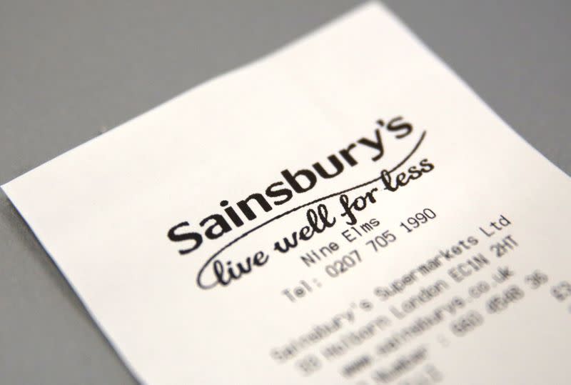 FILE PHOTO: A discarded till receipt lies on a table at a Sainsbury's store in London