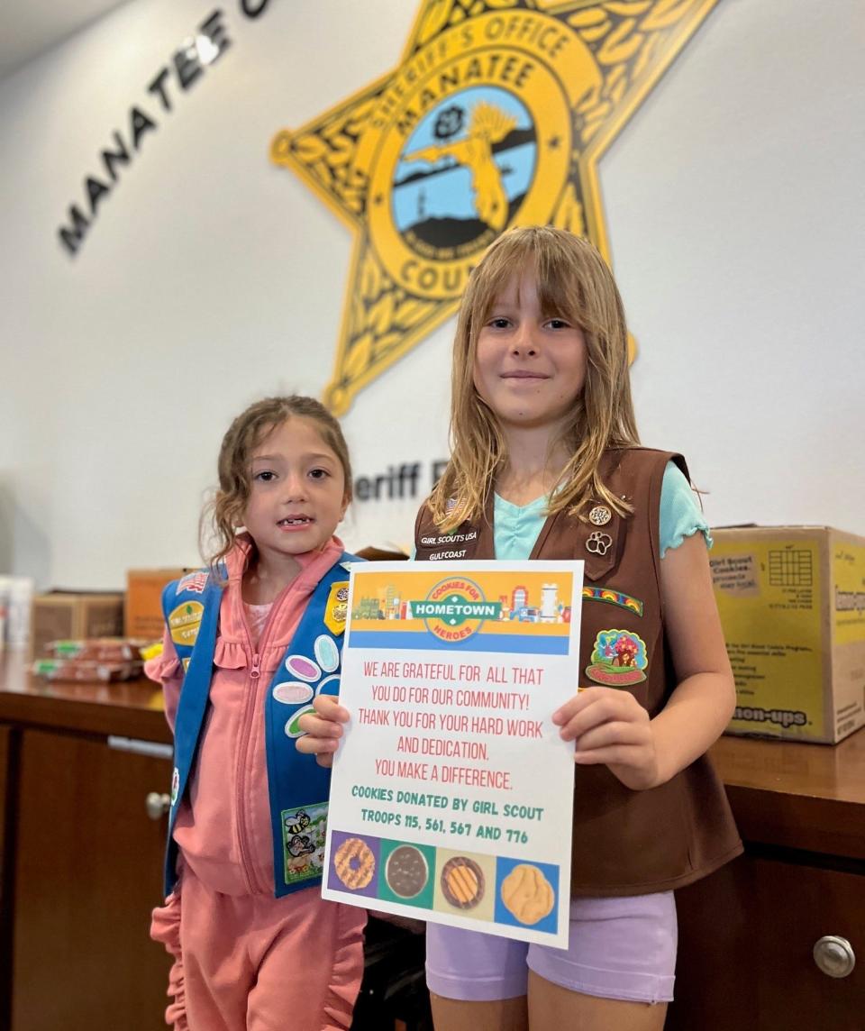 Gulfcoast Girl Scouts make a stop at the Manatee County Sheriff's Office as part of their Gift of Caring Program.