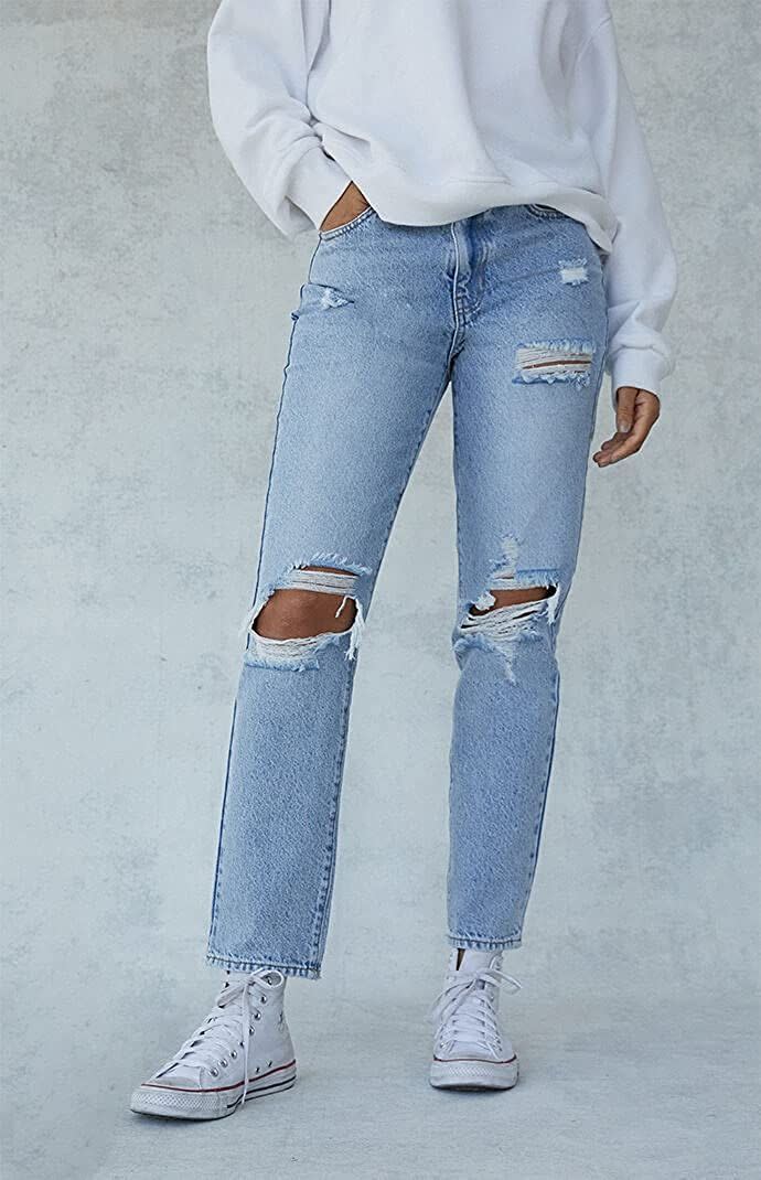 76) PacSun Eco Light Blue Distressed Mom Jeans