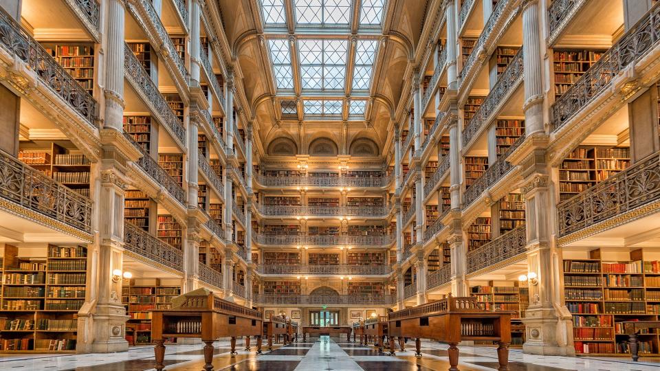 Johns Hopkins University George Peabody Library in Baltimore Maryland