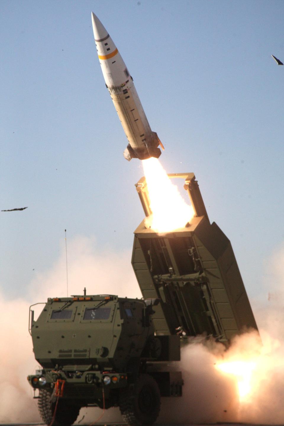 A U.S. Army HIMARS launcher fires an ATACMS missile. <em>U.S. Army</em>