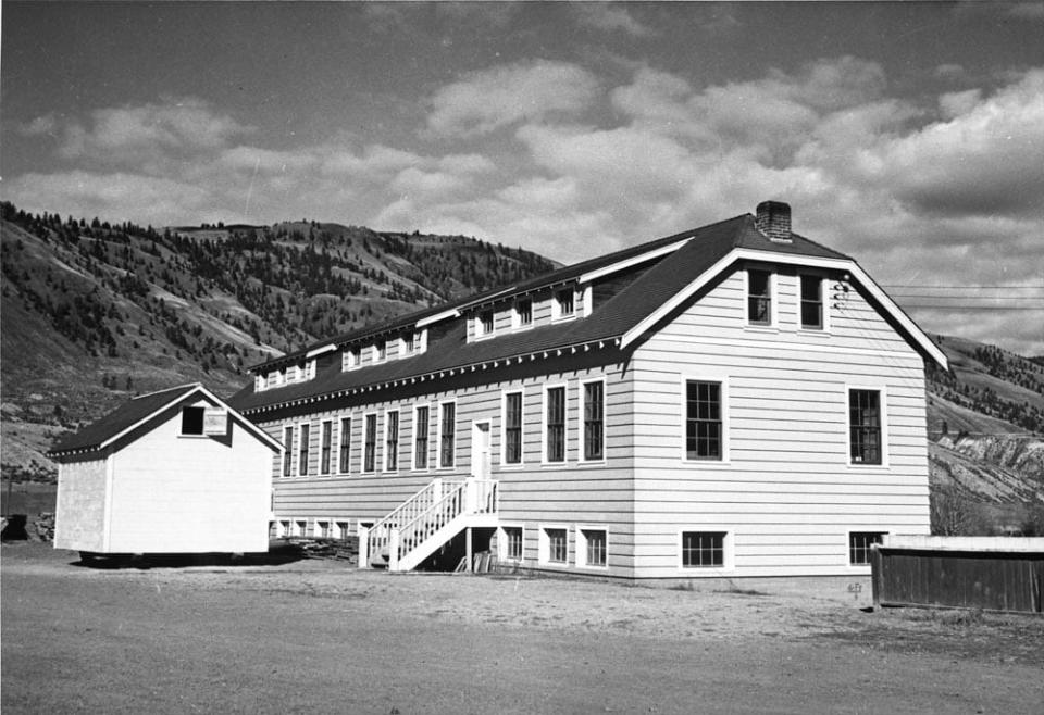 A new classroom building at Kamloops Indian Residential School is pictured in or around 1950.