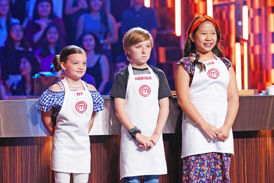 Scarsdale resident Liya Chu, far right, in the “Junior Edition: The Semi-Final” episode of MasterChef Junior airing  June 14. Chu learned cooking from her parents own two restaurants in Westchester.