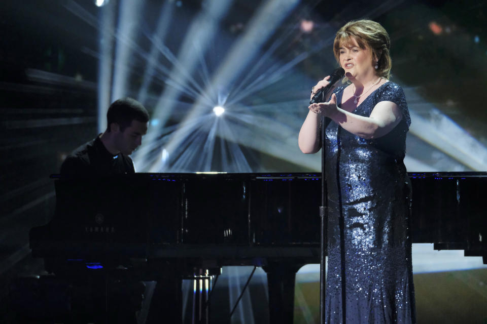 AMERICA'S GOT TALENT: THE CHAMPIONS -- "Champions One" Episode 101 -- Pictured: Susan Boyle -- (Photo by: Trae Patton/NBC/NBCU Photo Bank via Getty Images)