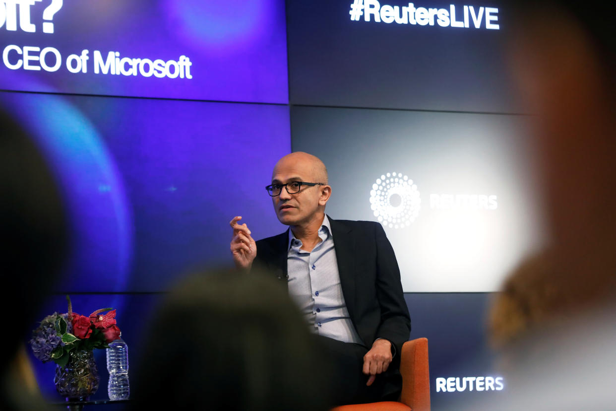 Microsoft CEO Satya Nadella speaks during a Reuters Newsmaker event in Manhattan, New York, U.S., September 27, 2017. REUTERS/Shannon Stapleton
