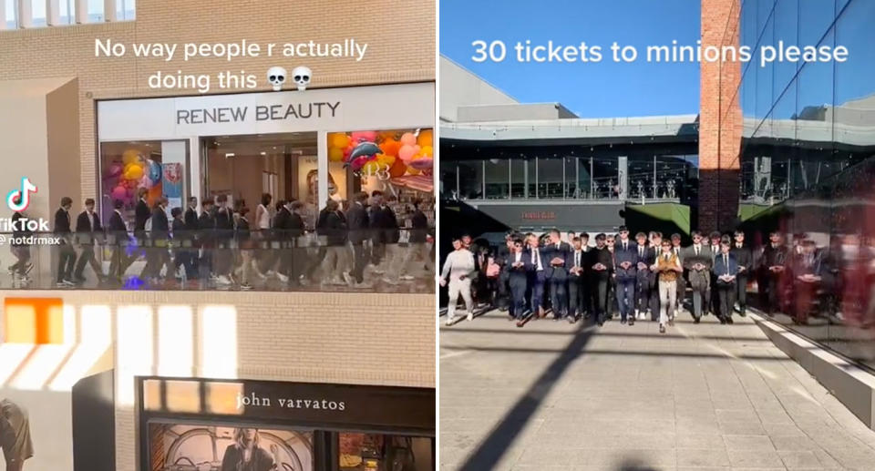 Teenagers have been dressing up in suits to go see the new Minions movie. Source: TikTok