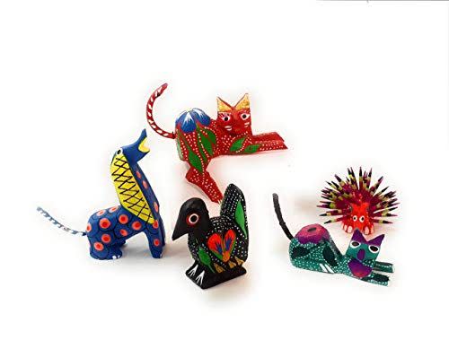 12) Alebrije set of 5 Alebrijes Mexican folk wood carving sculptures oaxacan alebrije set mexican widdling carvings animal figurines from oaxaca art decor