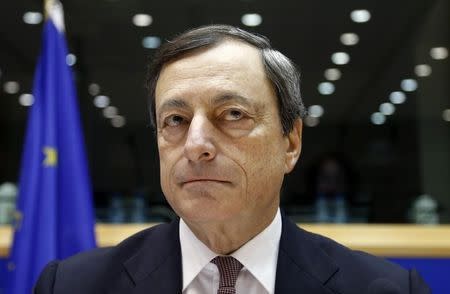 Mario Draghi waits for the start of the European Parliament's Economic and Monetary Affairs Committee in Brussels October 9, 2012. REUTERS/Francois Lenoir